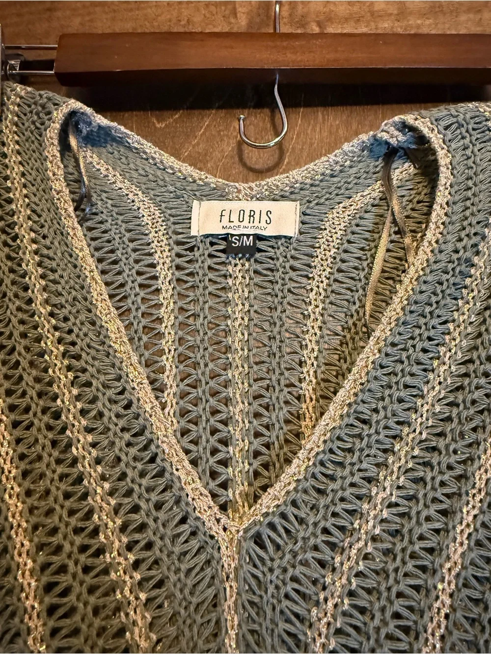 Knit V-Neck Stripe Swim Coverup in Sage and Cream